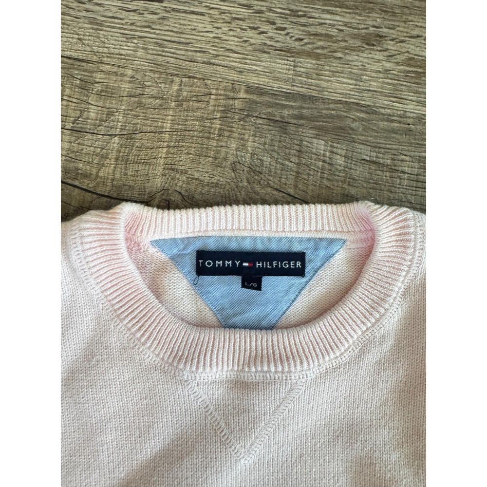 Tommy Hilfiger Mens Large Light Pink Crewneck Sweater Long Sleeve Flag Logo L - Picture 3 of 4